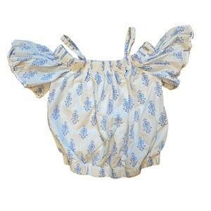 Haute Hippie White and Blue floral lined blouse Cropped Cotton - Size 5/6